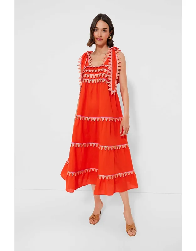 Orange Dress With Straight Neckline And Tie Straps