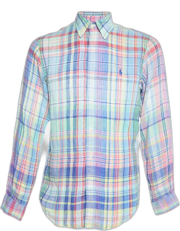 Multicolor Madras Check Linen Button Down Shirt