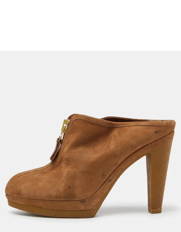 Nubuck Leather Zip Platform Mules