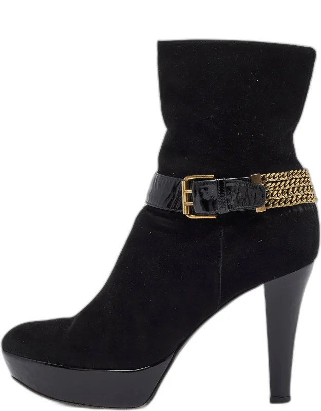 Buckle Chain Embellished Platform Ankle Boots