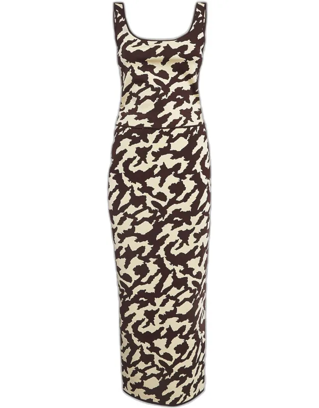 Animal Print Rib Knit Skirt And Top Set