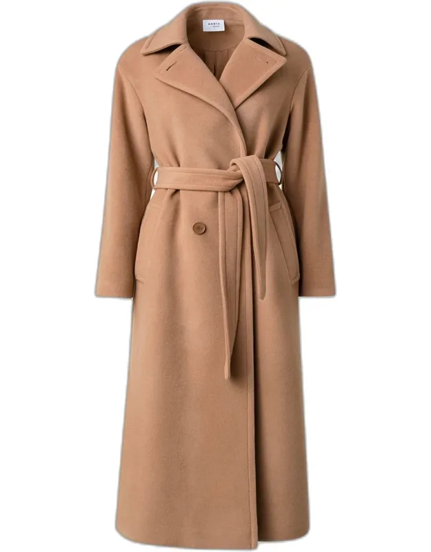 Long Double-breast Belted Wool-cashmere Coat