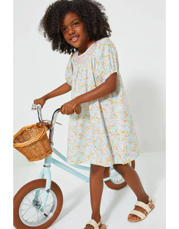 Hawaiian Floral Raglan Sleeve Smocked Dress