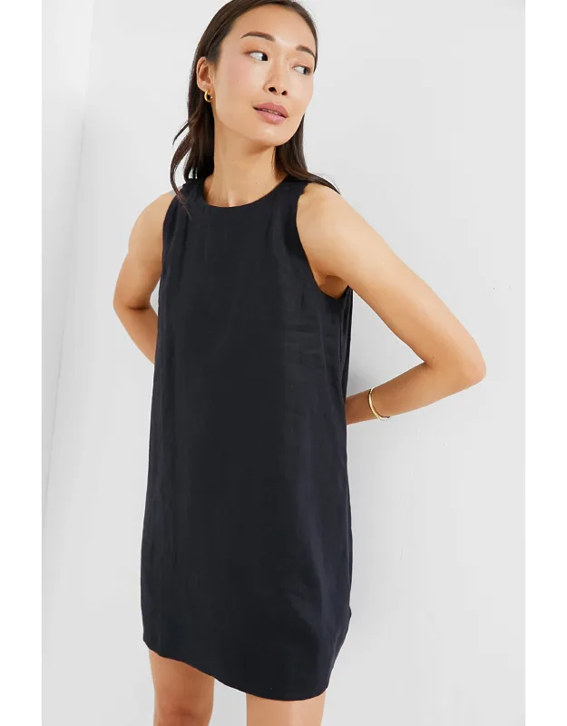 Navy Pauline Dress With A-line Silhouette And Lightweight Linen