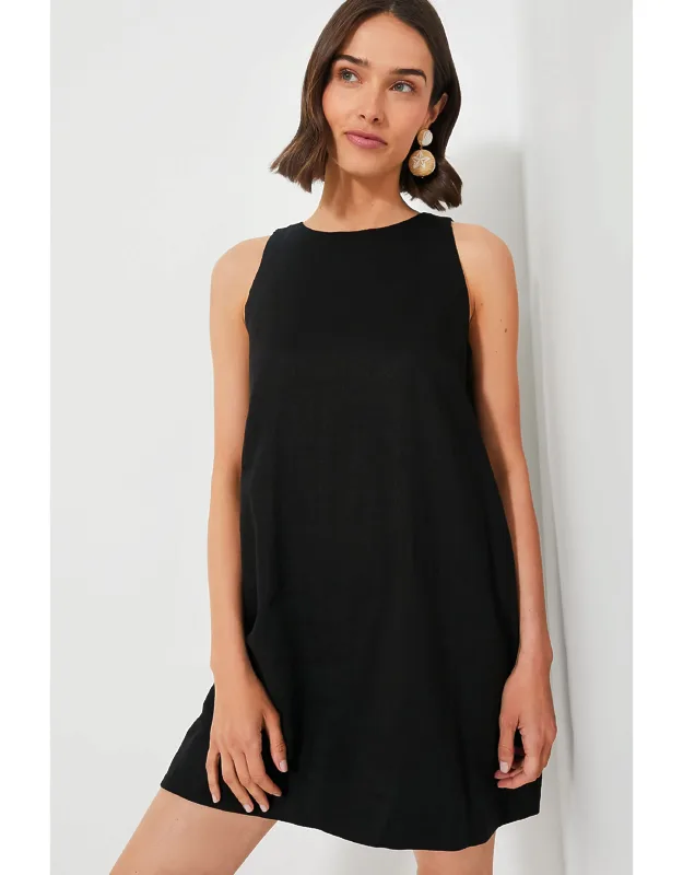 Black Pauline Dress With A-line Silhouette And Lightweight Linen Material