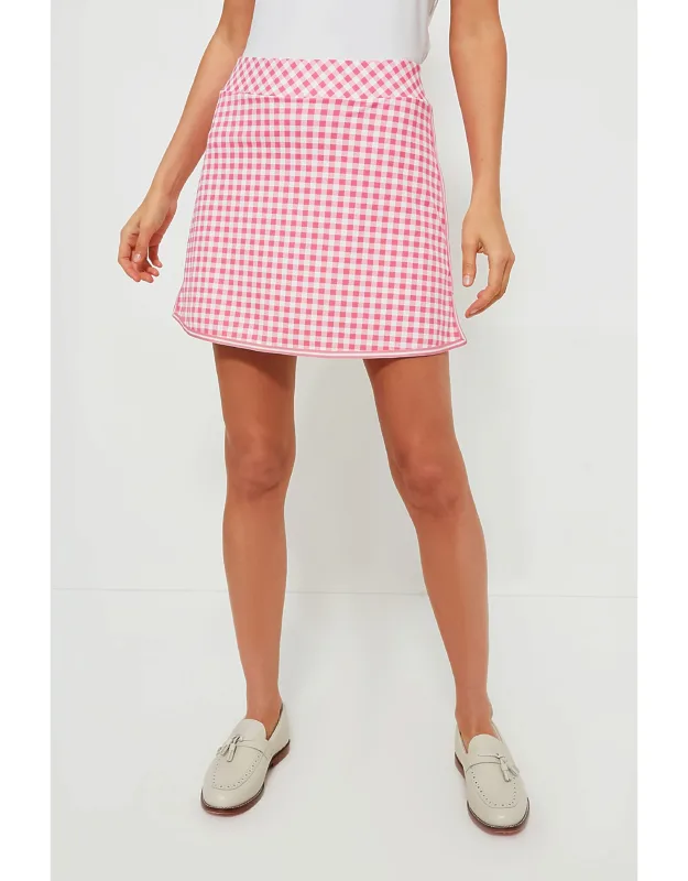 Pink Gingham Golf Skirt With Compression Undershorts And Pockets