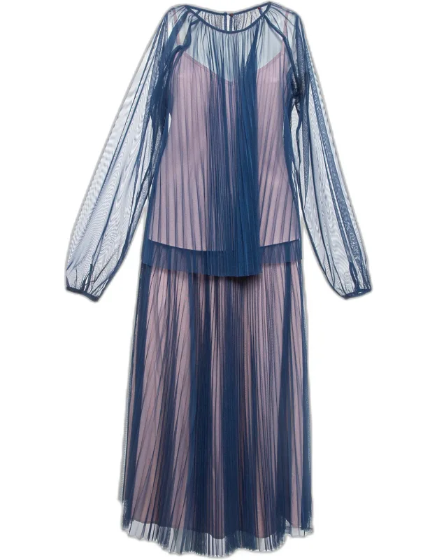 Plisse Tulle Sheer Top And Skirt Set