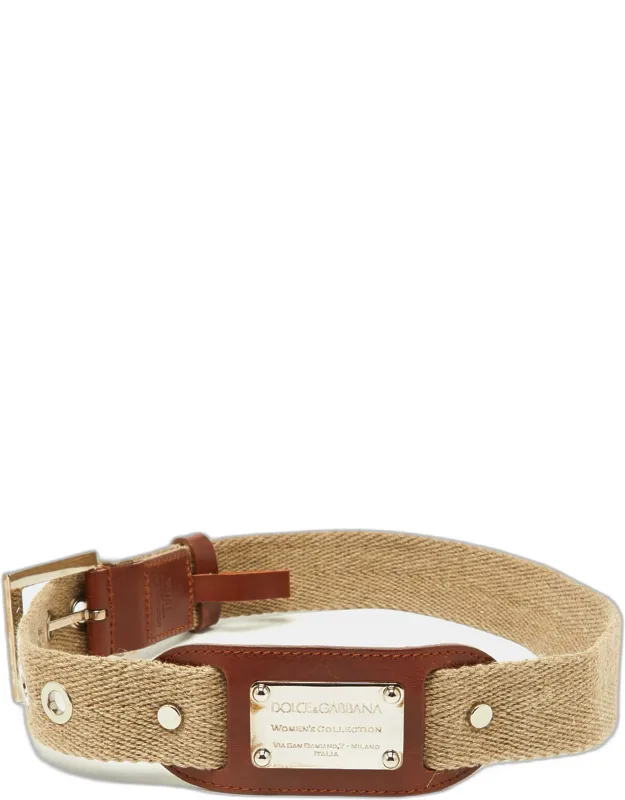 Canvas And Leather Plaque Detail Waist Belt 65cm