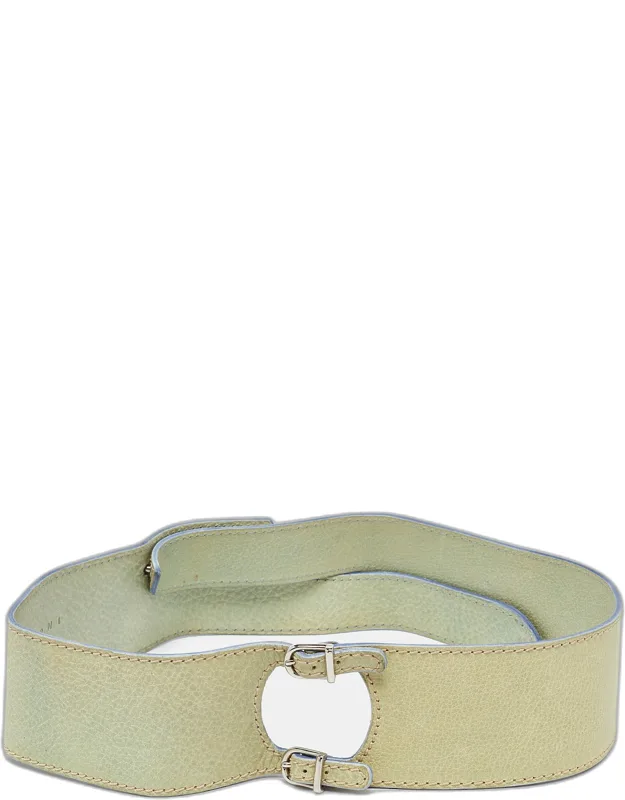 Light Green Leather Adjustable Double Strap Wide Belt