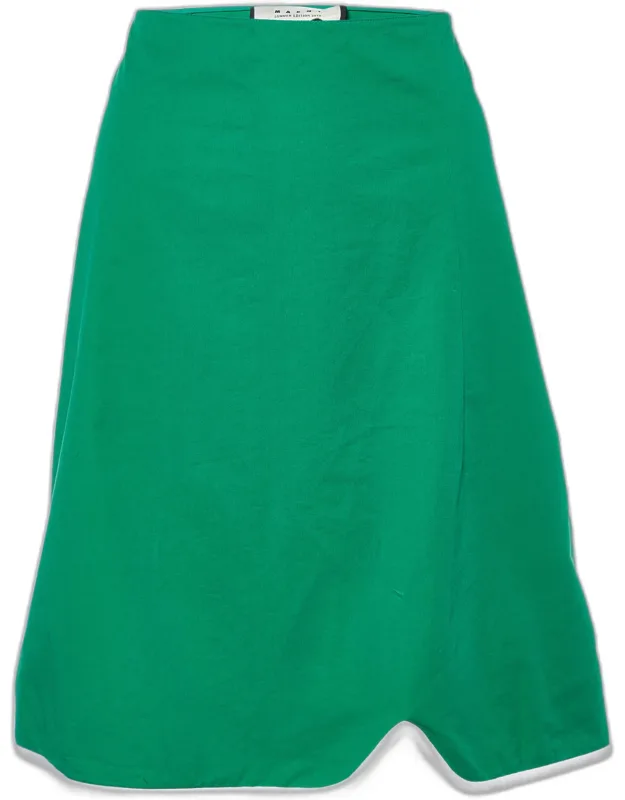 Cotton Contrast Trim Knee Length Skirt