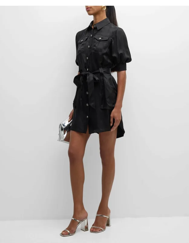 Belted Puff-sleeve Mini Shirtdress
