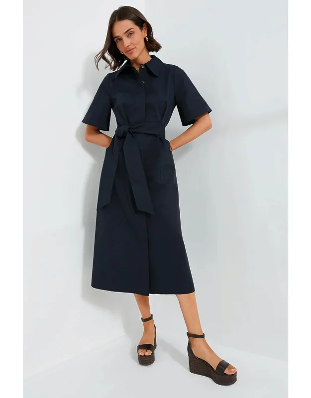 Navy Jacqueline Maxi Dress With Detachable Belt And Front Pockets