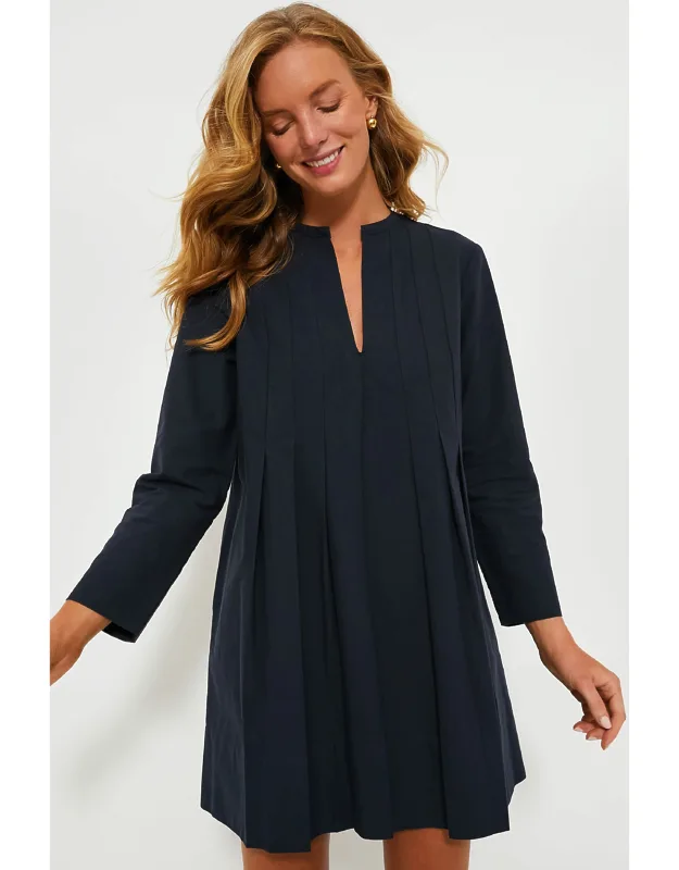 Navy Luella Dress With Notched Neckline And A-line Silhouette