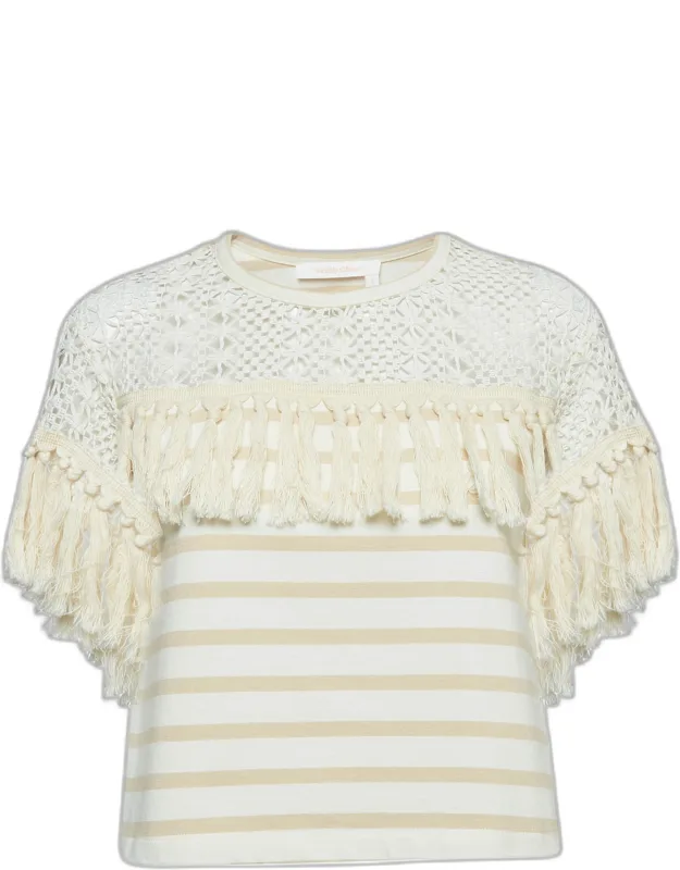 Crochet Trim Stripe Cotton T-shirt