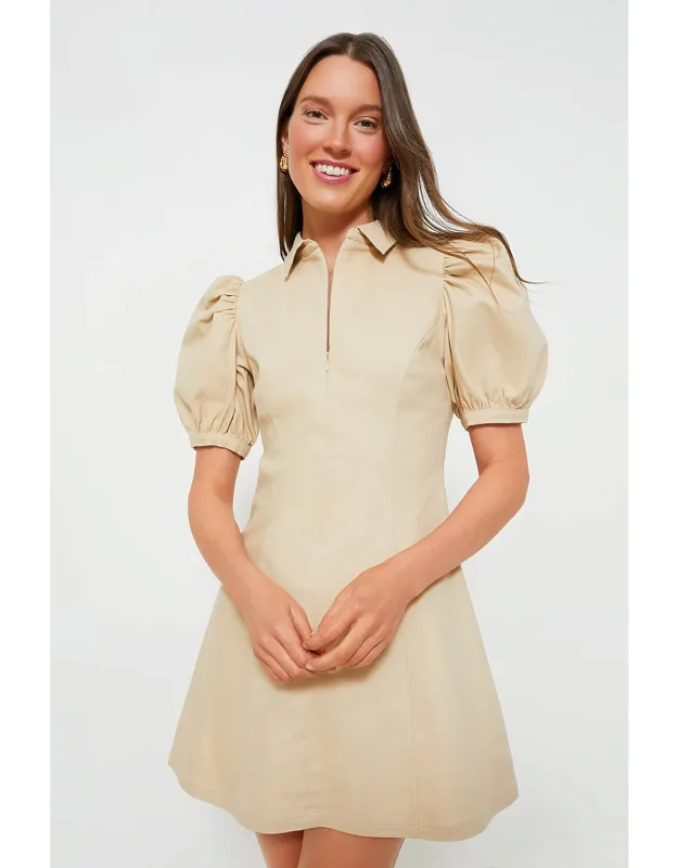Sand Front Zip Denim Mini Dress