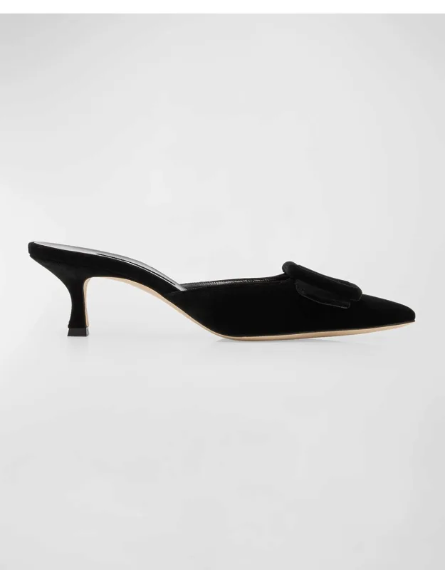 Maysale Velvet Buckle Mule Pump