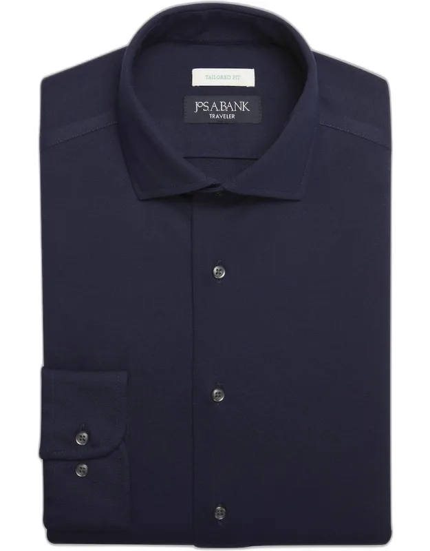 Traveler Collection Tailored Fit Spread Collar Coolmax Knit Dress Shirt