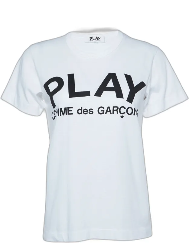 White Logo Print Cotton Crew Neck T-shirt