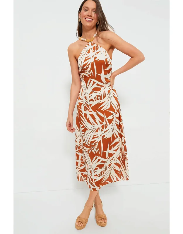 Bronze Leafy Floral Mallorca Maxi Dress