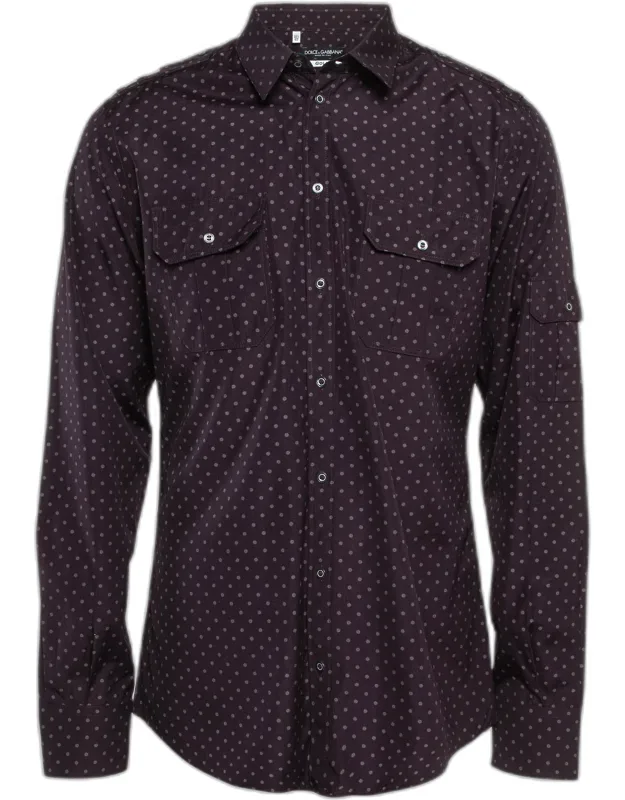 Gold Dark Purple Dotted Cotton Buttoned Up Shirt