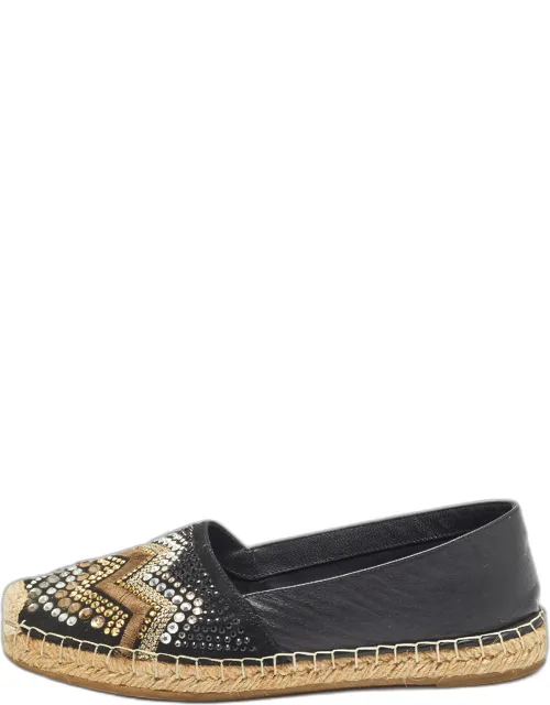Leather And Embellished Suede Espadrille Flats