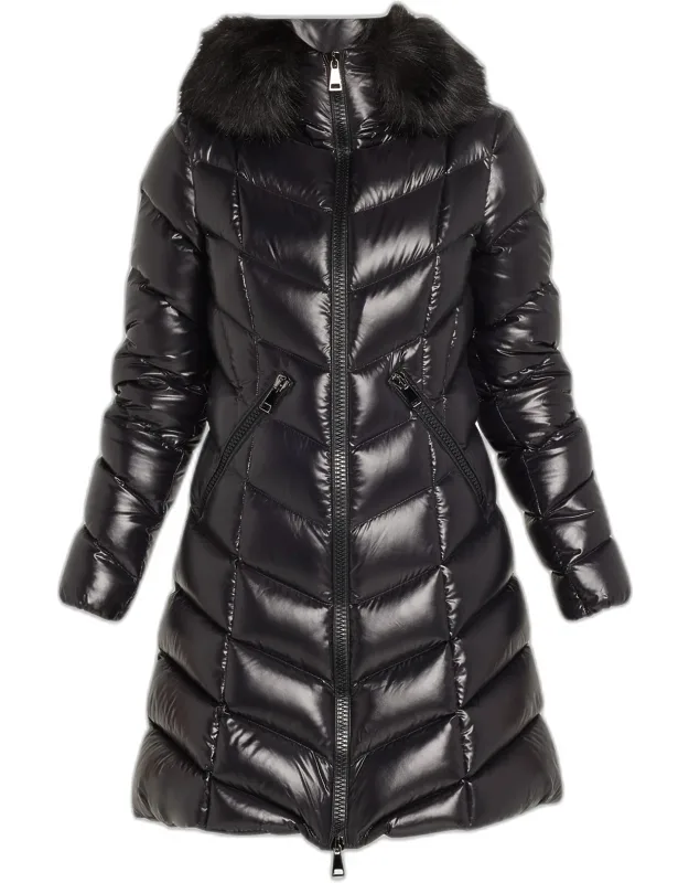 Fulmarus Chevron-quilted Long Puffer Coat With Faux Fur Trim