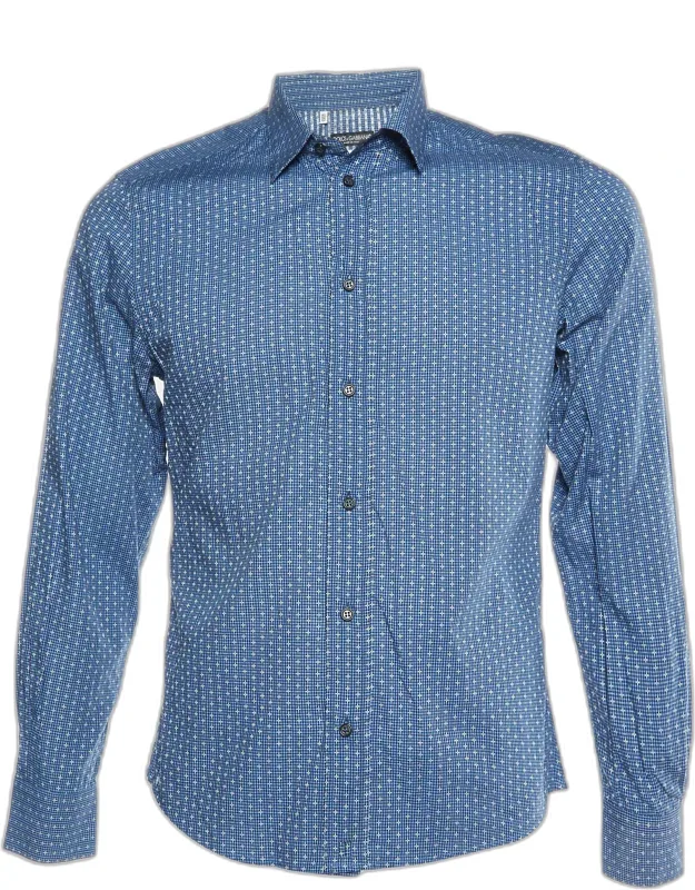Gold Blue Patterned Button-up Shirt