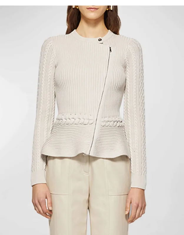 Mixed-knit Cotton Peplum Jacket