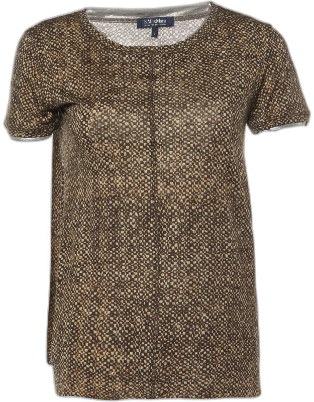 Snake Print Wool Blend Knit T-shirt