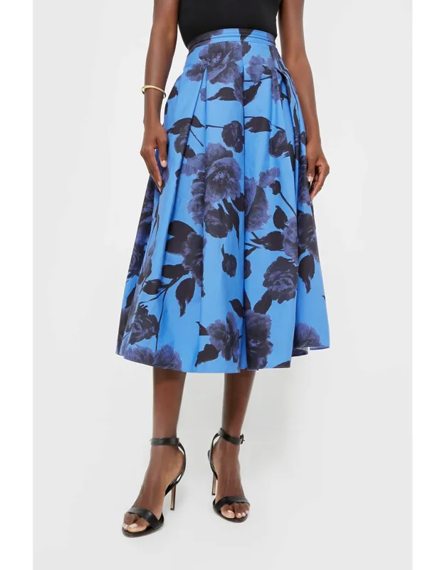 Lupin Blue Volume Hem Pleat Detail Skirt With Side Seam Pockets And Midi Length