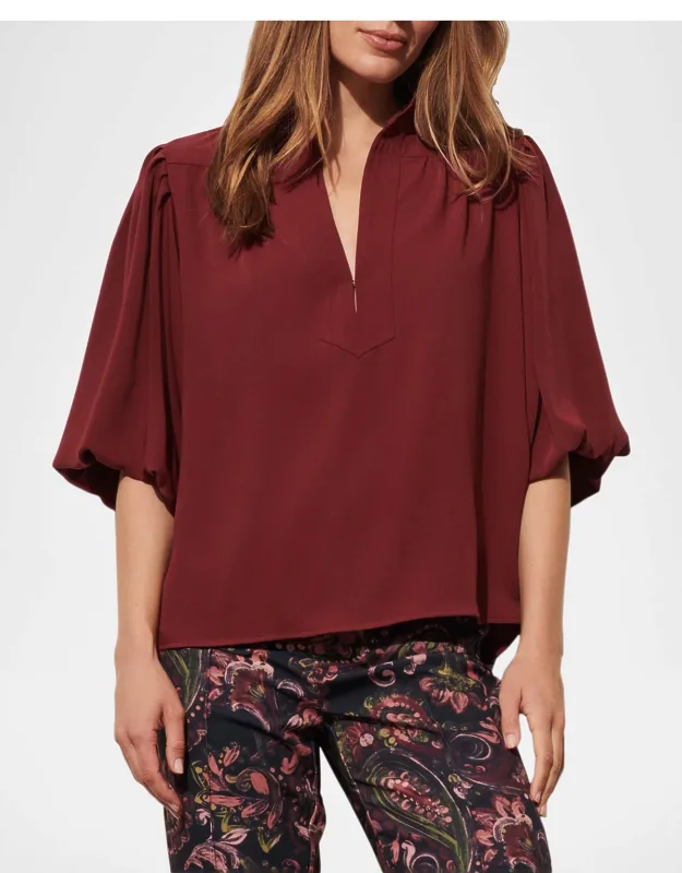 Lantern-sleeve Split-neck Top