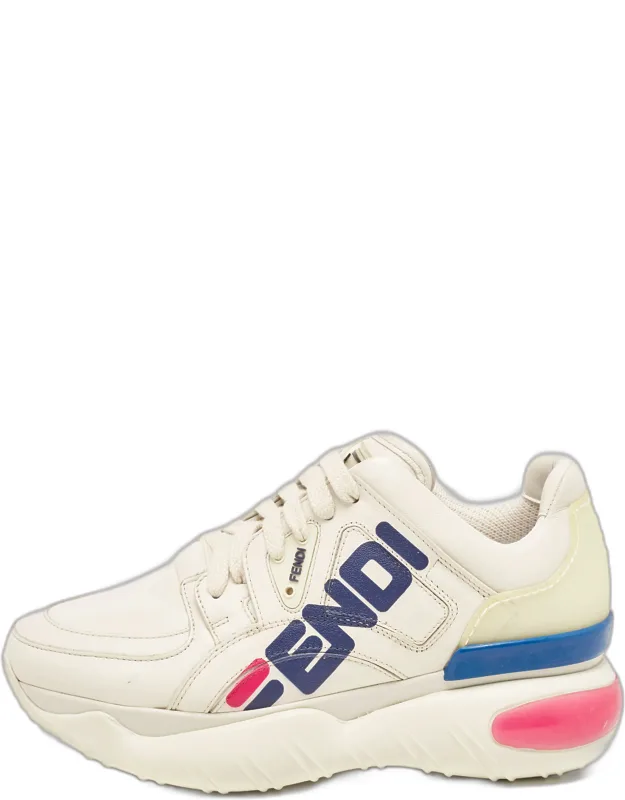 Cream Leather Platform Sneakers.