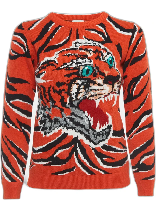 Orange Tiger Intarsia Wool Sweater