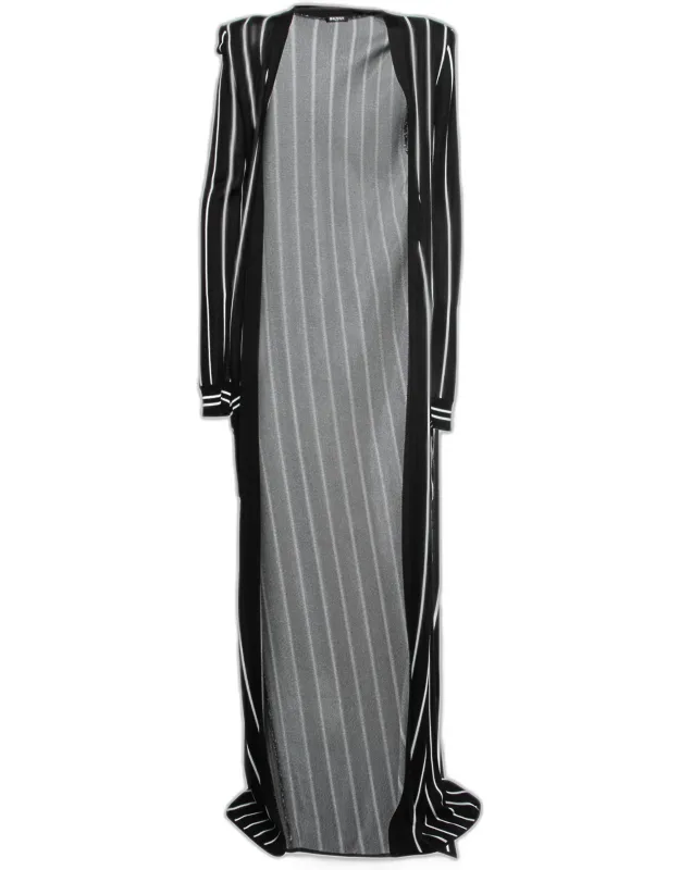 Striped Knit Long Open Cardigan