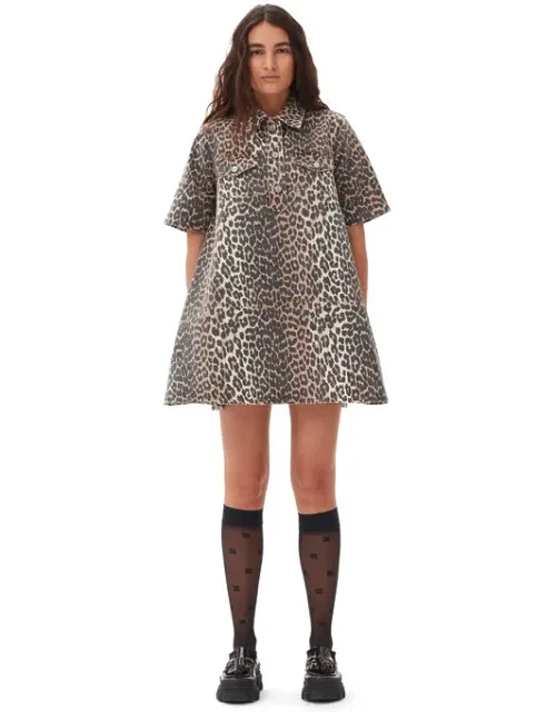 Leopard Printed Denim Mini Dress