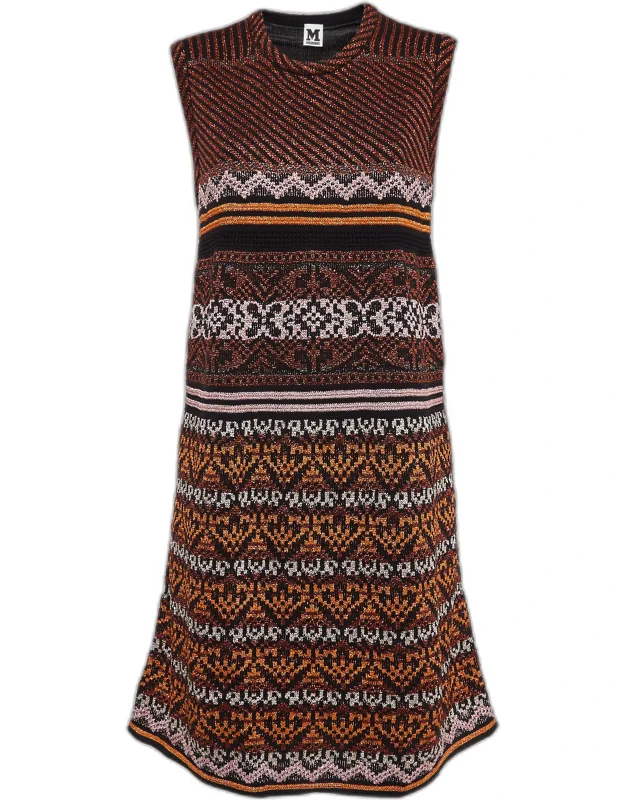 Multicolor Patterned Lurex Knit Midi Dress