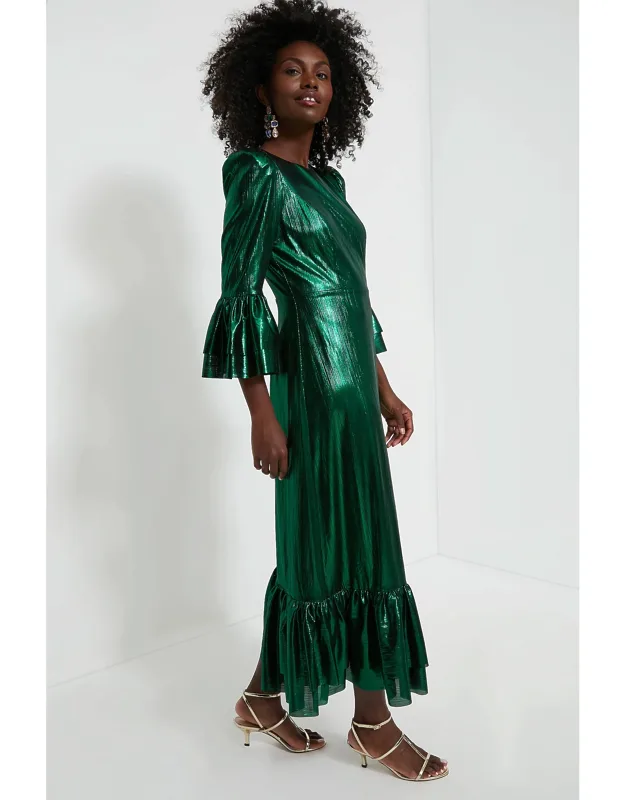 Emerald Crinkle Lurex Lillith Dress