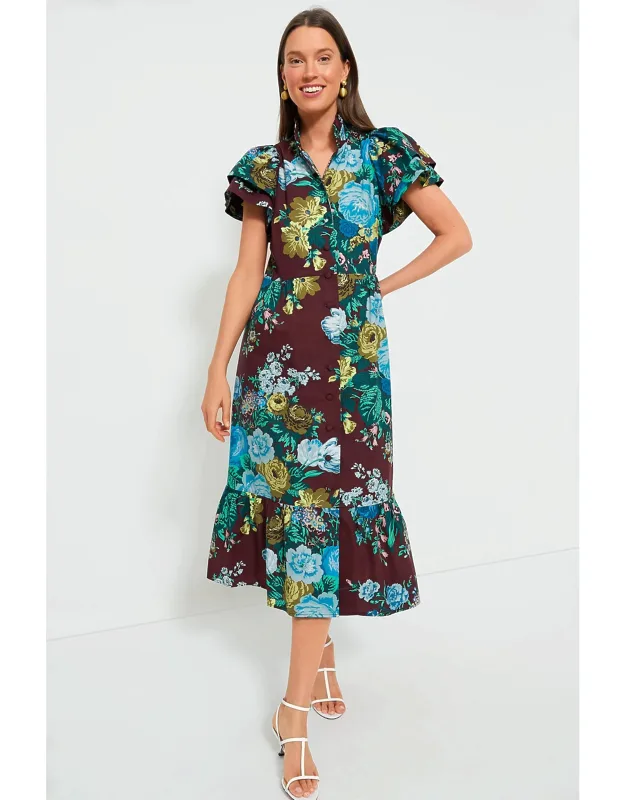 Oxblood Verdant Floral Alice Dress