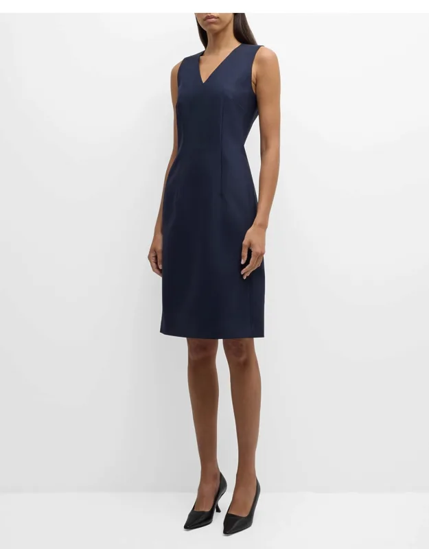 Sleeveless V-neck Stretch Wool Dress