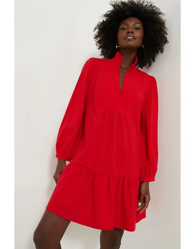 Red Palmerston Dress With Ruffle Collar And Notched Neckline