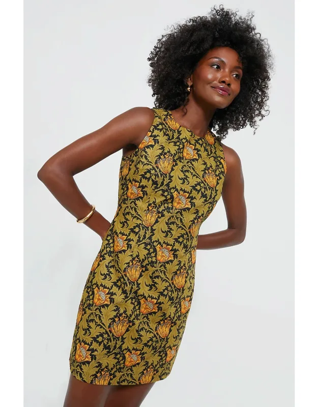 Olive Leafy Floral Mini Dress