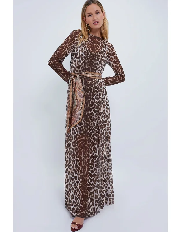Chocolate Leopard Illustration Sheath Dress