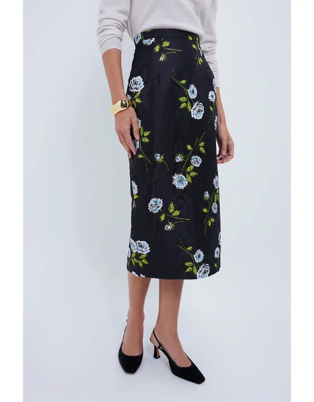 Roses Stem On Black Lorelei Moire Skirt