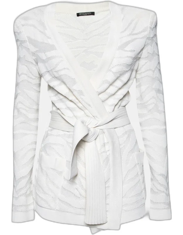 Textured Knit Belted Wrap Cardigan