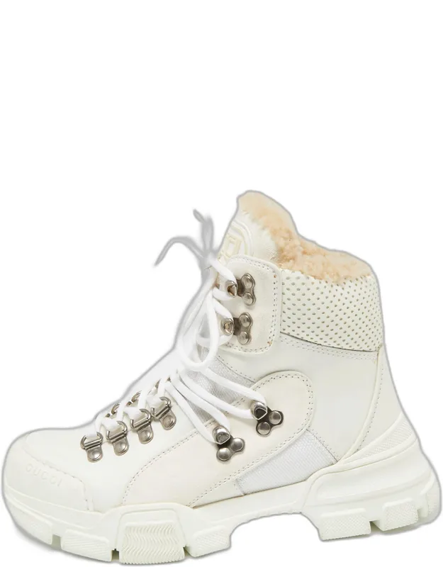 White Leather And Suede Flashtrek High Top Sneakers