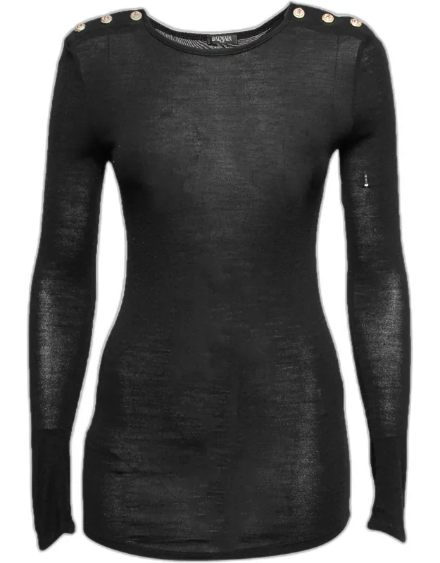 Wool Button Detail Long Sleeve Sweater
