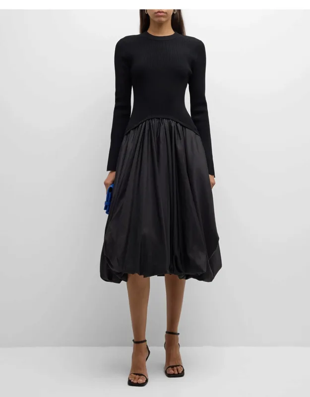 Mixed Media Bubble Midi Dress