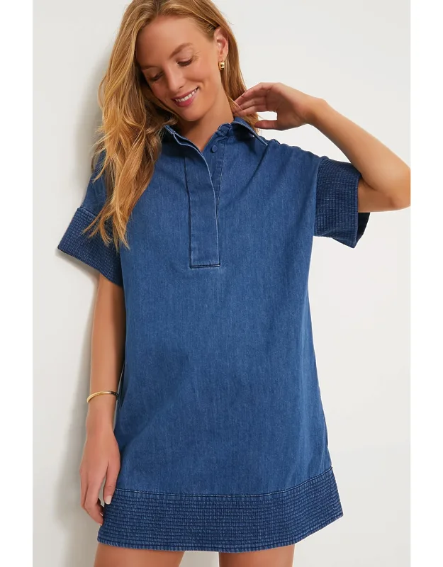 Denim Trapunto Stitch Shirt Dress