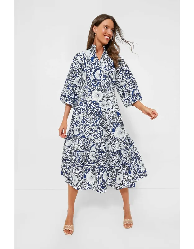 Hillsborough Midi Dress With Puff Sleeves And Tiered Skirt