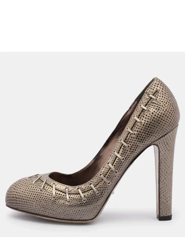 Lizard Embossed Leather Embellished Pumps